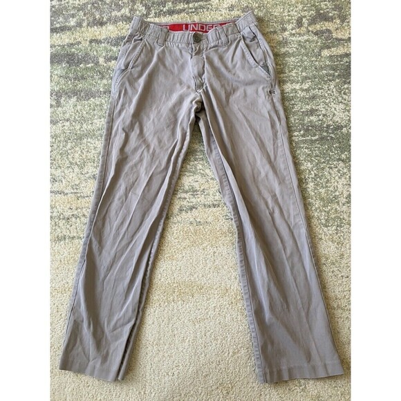 Under Armour UA Golf Tapered Pants Men's 32x32 Tan Lightweight Red Waistband - Picture 1 of 10